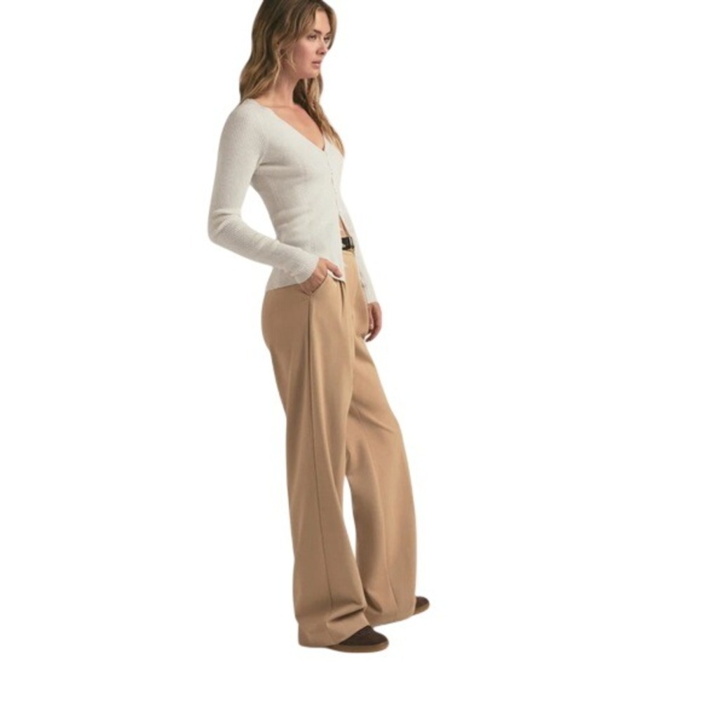 $218 Favorite Daughter The Favorite Pant Women Size 16 Beige High Rise Wide Leg - Picture 2 of 15